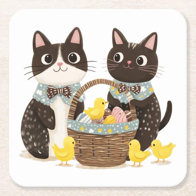 Osterkatzen Osterkörbe Kindermädchen Rechteckiger Pappuntersetzer (Vorderseite)