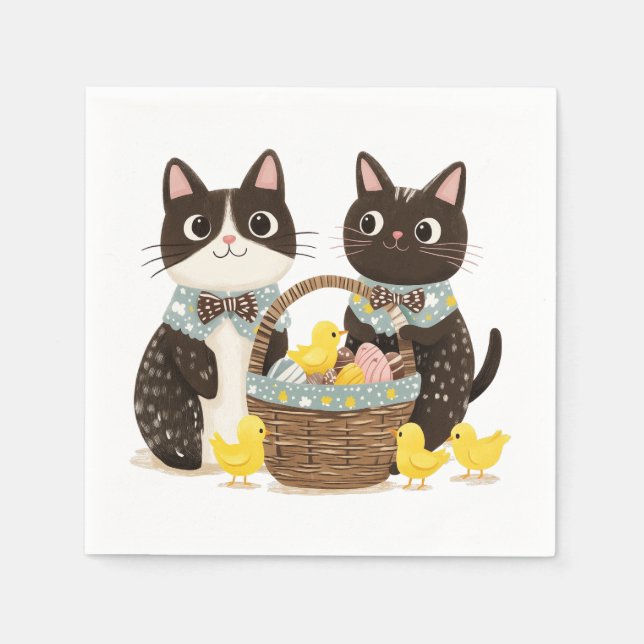 Osterkatzen Osterkörbe Kindermädchen Serviette (Vorderseite)