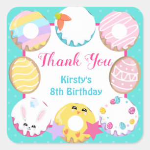 Osterkekse Donuts und Süßigkeiten Party Quadratischer Aufkleber