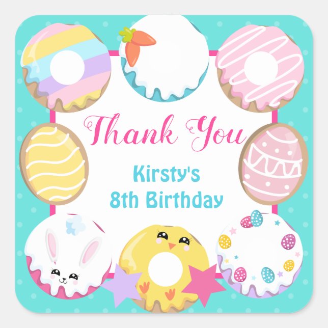 Osterkekse Donuts und Süßigkeiten Party Quadratischer Aufkleber (Vorderseite)