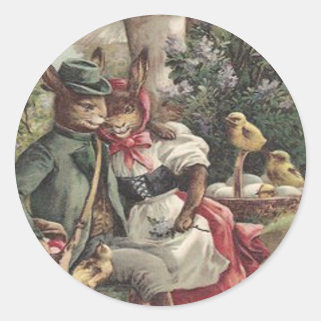 Osterkick Bunny Couple gefärbtes Ei Pilz Runder Aufkleber (Vorderseite)