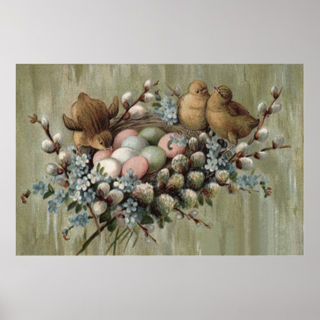 Osterkick Nest gefärbtes Ei Vergessen-Me-Nots Poster (Vorne)