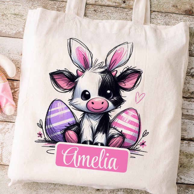 Osterkids Name Girls Bunny Cow Tragetasche (Cow Easter Hunt Tote Bag)