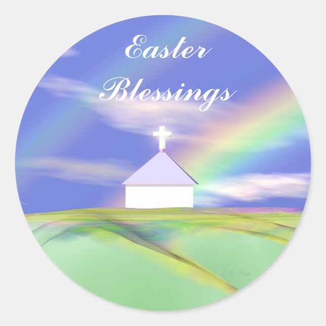 Osterkirche und Regenbogen Runder Aufkleber (Vorderseite)