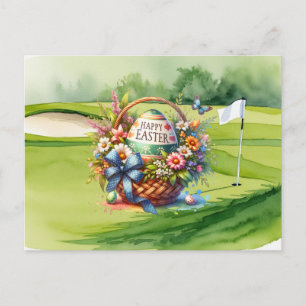 Osterkorb auf dem Golfplatz für Golfer Feiertagspostkarte