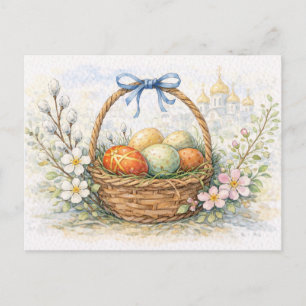 Osterkorb Bemalte Eier Aquarell Postkarte