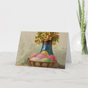 Osterkorb Eier Blumen Antik Feiertagskarte