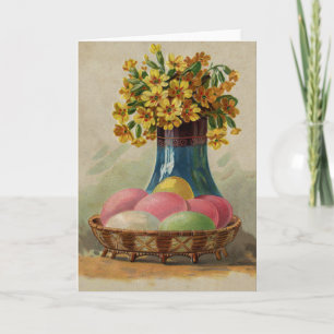 Osterkorb Eier Blumen Antik Feiertagskarte