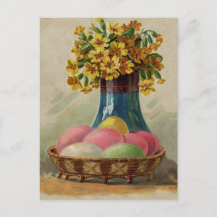 Osterkorb Eier Blumen Antik Feiertagspostkarte