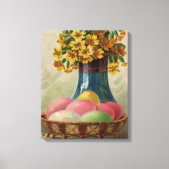Osterkorb Eier Blumen Antik Leinwanddruck (Vorderseite)