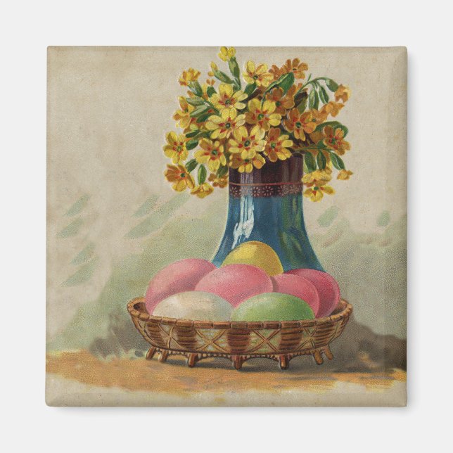 Osterkorb Eier Blumen Antik Magnet (Vorne)
