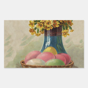Osterkorb Eier Blumen Antik Rechteckiger Aufkleber