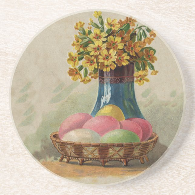 Osterkorb Eier Blumen Antik Sandstein Untersetzer (Vorne)