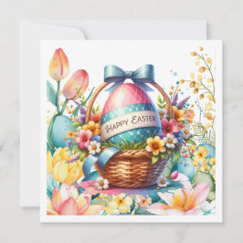 Osterkorb-Eier & Frühlingsblumen Feiertagskarte