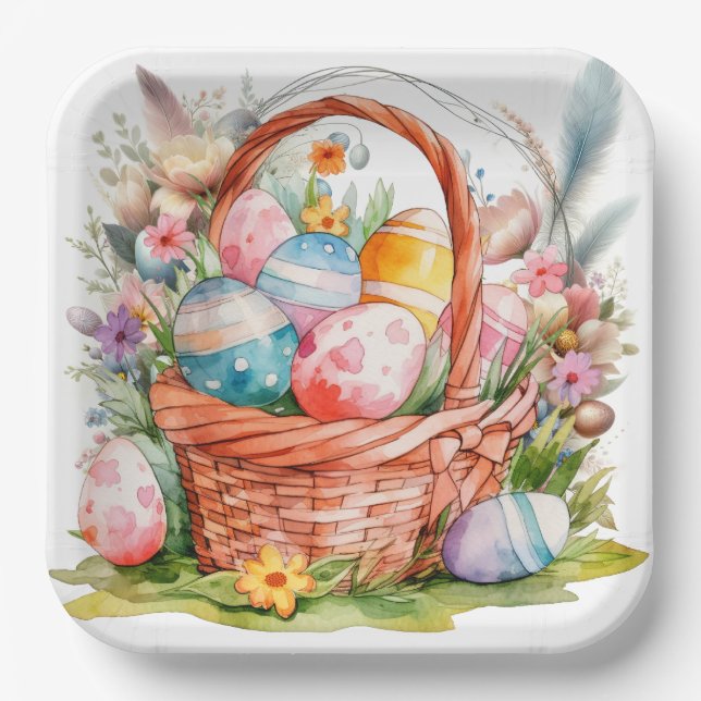 Osterkorb Eier & Frühlingsblumen Pappteller (Vorderseite)