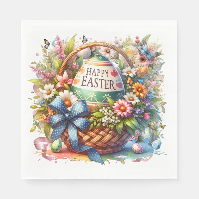 Osterkorb-Eier & Frühlingsblumen Serviette (Vorderseite)