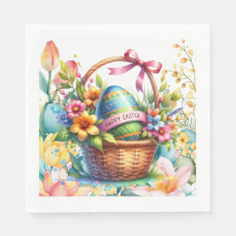 Osterkorb-Eier & Frühlingsblumen Serviette