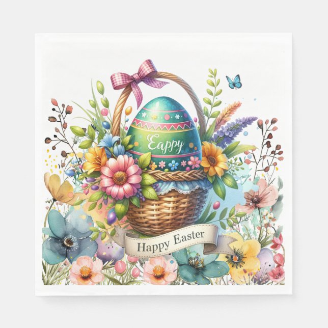 Osterkorb-Eier & Frühlingsblumen Serviette (Vorderseite)
