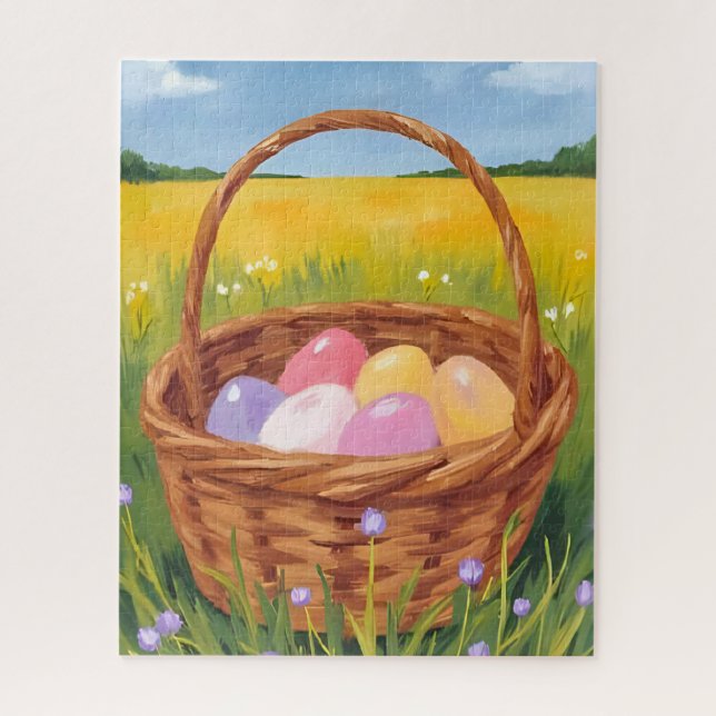 Osterkorb-Eierjagd Pastell Wasserfarbe Puzzle (Vertikal)