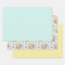 Osterkorb & Frühlings-Blumen-Trio Geschenkpapier Set