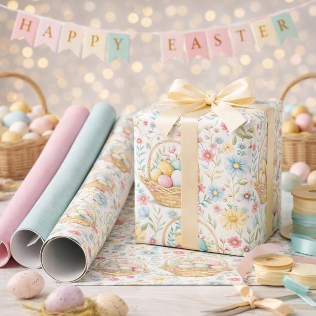 Osterkorb & Frühlingsblumenmuster Geschenkpapier (Von Creator hochgeladen)