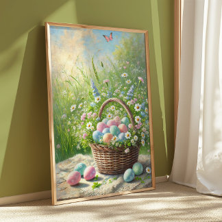 Osterkorb-Frühlingsplakat | Pastell-Ei-Wandkunst Poster