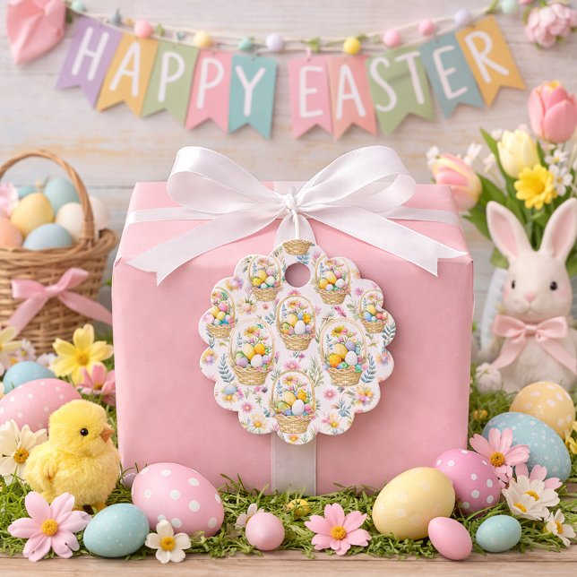 Osterkorb- und Frühlingsblumenmuster Geschenkanhänger (Von Creator hochgeladen)