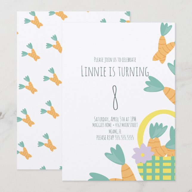 Osterkorb voller Karotten Geburtstag Kraft Einladung (Vorne/Hinten)