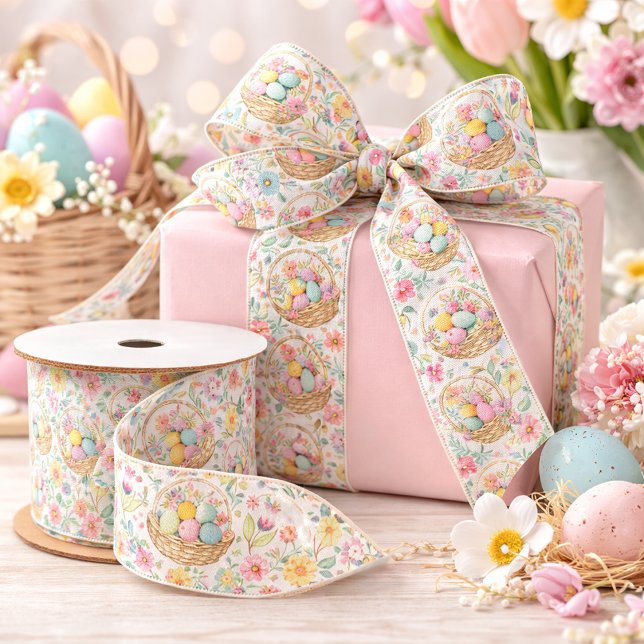 Osterkörbchen & Frühlingsblumenmuster Satinband (Von Creator hochgeladen)