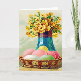 Osterkörbe farbige Eier Vase Daisis Feiertagskarte