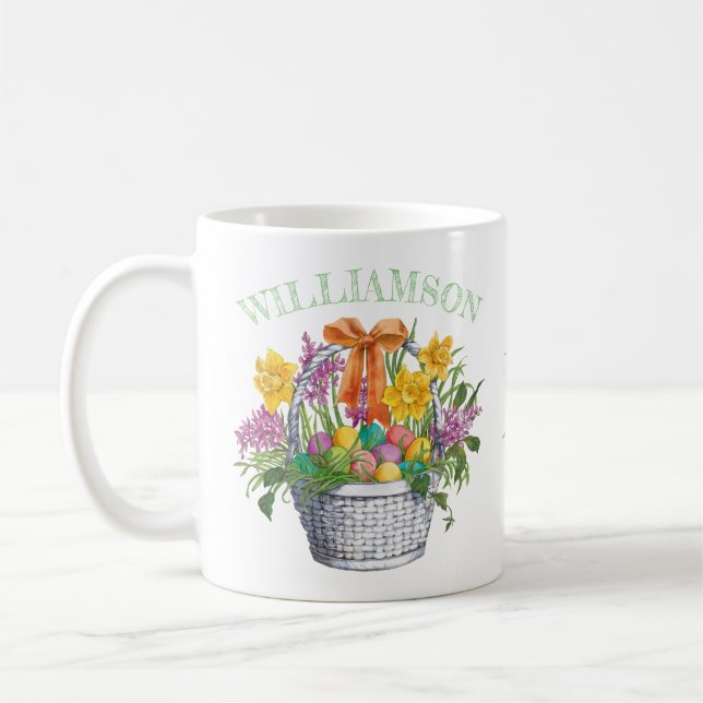 Osterkörbe Gelbe Lila Floral Monogramm Name Kaffeetasse (Links)