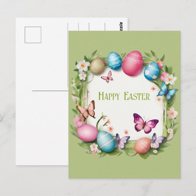 Osterkranz: Frohe Ostern -  Postkarte (Vorne/Hinten)