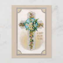 Osterkreuz mit Blume Postkarte