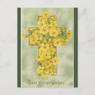 Osterkreuz mit gelben Blumen Vintage Postkarte