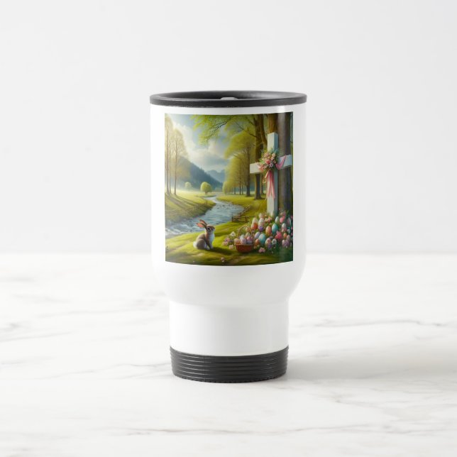 Osterkreuz mit Hasen und Eiern Reisebecher (Mittel)