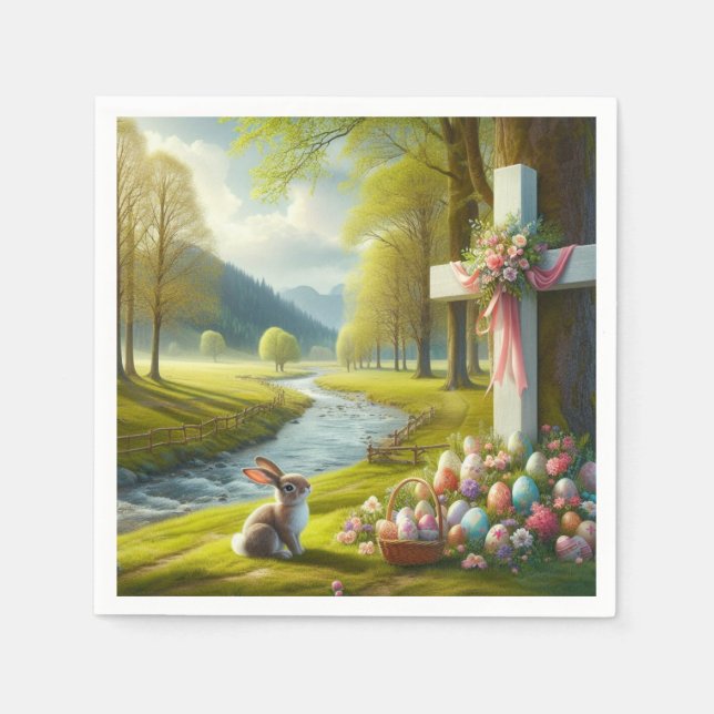 Osterkreuz mit Hasen und Eiern Serviette (Vorderseite)