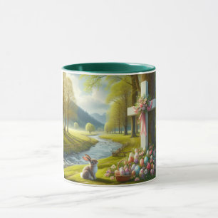Osterkreuz mit Hasen und Eiern Tasse