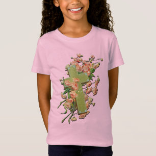 Osterkreuz mit rosa Blumen Rosa Mädchen-Shirt T-Shirt