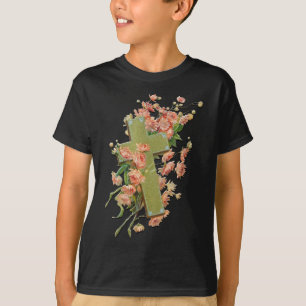 Osterkreuz mit rosa Blumen schwarzes Unisex-Shirt T-Shirt