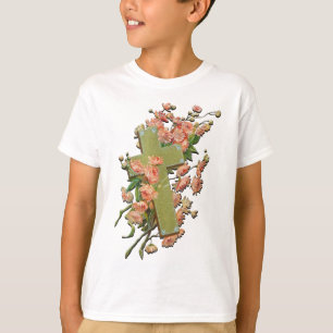 Osterkreuz mit rosa Blumen Weiße Unisex-Shirt T-Shirt