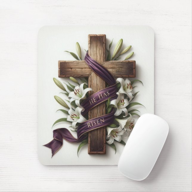 Osterkreuz und Lila Schleife Mousepad (Mit Mouse)