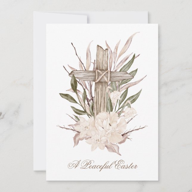 Osterkreuzkarte Friedlich Ostern ist er Risen Dankeskarte (Vorderseite)