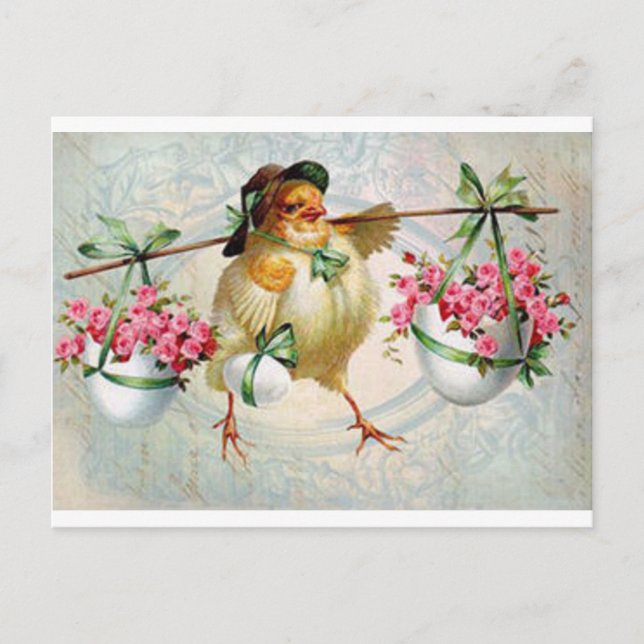 Osterküken bei der Blumenlieferung Postkarte (Vorderseite)