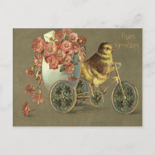 Osterküken-Ei-Chrysantheme-Fahrrad-Liebesbrief Feiertagspostkarte