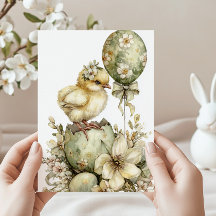 Osterküken Frühlingsblumen Aquarell Sagegrün