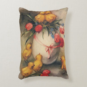 Osterküken im Vintage-Stil, Ei mit roten Tulpenblu Dekokissen