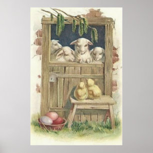 Osterküken Lamm Scheune Bunt Bemaltes Ei Poster