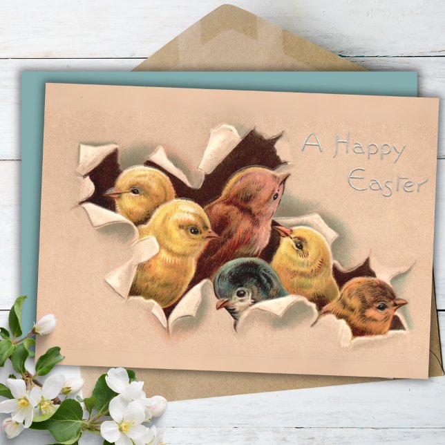 Osterküken Vintages Ostern Feiertagskarte (Easter Chicks Vintage Custom Easter Holiday Card)