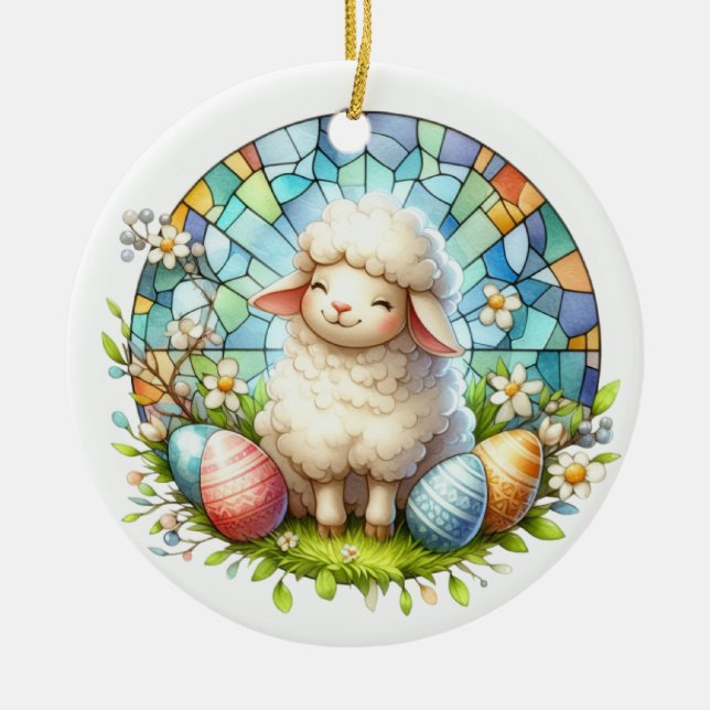 Osterlamm aus festem Glas Keramik Ornament (Vorne)