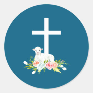 Osterlamm Blumen Kreuz Runder Aufkleber